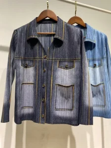 Men’s Vintage Spring Washed Denim Jacket with Embroidery and Button