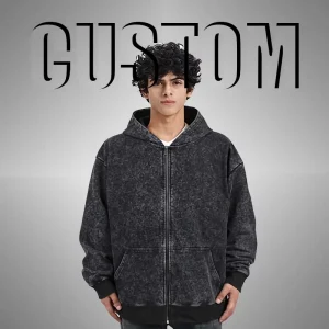 Men’s Vintage Style Loose Zipper Up Hoodie 3D Embroidery Solid Pattern Fleece 100% Cotton Winter Coat Windproof Eco Friendly