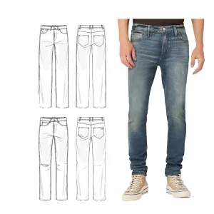 Men’s Vintage Style Stonewashed Denim Jeans Pants Breathable Waterproof Diamond Button Belt for Spring Season