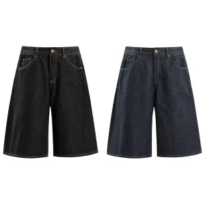 Men’s Vintage Summer Dark Denim Shorts Loose Casual Mid Waist Light Wash Non Stretch Straight Style