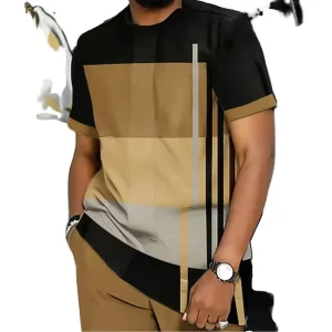 Men’s Vintage Summer Short Sleeve 2 Piece T shirt Trousers Set Digital Print Quick Dry Polyester Cotton Outdoor Sports Casual