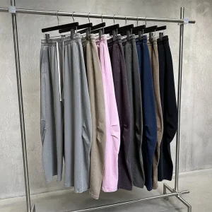 Men’s Vintage Sweatpants Cotton Curved Baggy Elastic Waist Drawstring Wide Leg Pant Streetwear Casual for Man Wear