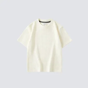 Men’s Vintage T shirt Waffle Knit Neck Short Sleeve Loose Fit Plus Size Ice Silk Solid Pattern Casual Style Blank