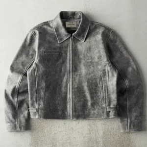 Men’s Vintage Washed Faux Leather Jacket Cropped Workwear Streetwear Zip up Bomber Coat for Autumn