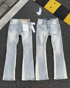 Men’s Vintage Washed Flared Jeans with Paint Splatter & Distressed Details Patchwork Bootcut Denim Pants
