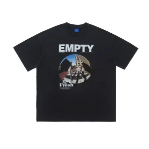 Men’s Vintage Washed Oversized T-Shirt Streetwear Graphic Print 100% Cotton Tee Hip Hop Loose Fit Casual Top 280g Breathable
