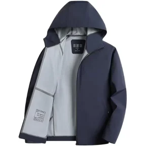 Men’s Vintage Winter Thin Casual Minimalist Solid Pattern Hooded Stand Collar Zipper Front Windproof Jacket OEM