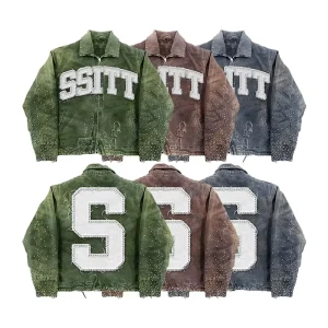 Men’s Vintage Y2K Custom Streetwear Distressed Embroidery Rhinestone Jean Jacket Set with Button Decoration Tracksuit