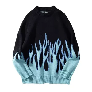 Men’s Warm Knitted Sweater Ins Japanese Style Loose Hip Hop Streetwear Crew Neck Pullover Long Sleeve Blended Knitwear