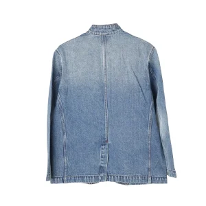 Men’s Washed Denim Chore Jacket Breathable Quick Dry Streetwear Vintage Workwear Stand Collar Button Pockets