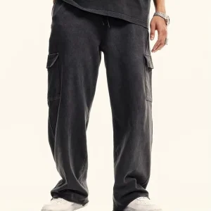 Men’s Washed Vintage Multi Pocket Straight Cargo Pants High Street Work Style Loose Casual Trousers For Men