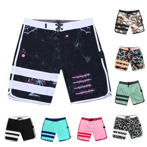 Men’s Waterproof Beach Shorts Fitness Swimwear Recycled Four WAY Stretch Breathable Board Shorts Printed Gym Swim Trunks