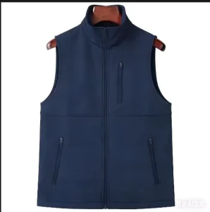 Men’s Waterproof Fleece Vest Comfortable Sports Coat Zipper Closure Formal Style Autumn Winter Outer Wear