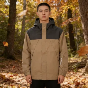 Men’s Waterproof Windproof Breathable Outdoor Jacket with Zipper Closure Autumn Lightweight Rain Gear for Hiking & Camping