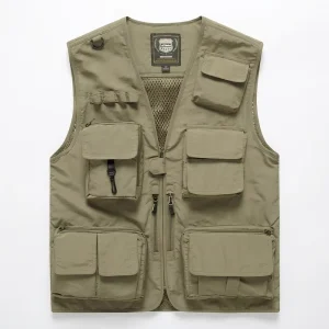 Men’s Waterproof Winter Lightweight Multi-Pocket Breathable Outdoor Team Vest Large Size Sporty Half-Zip Soft Shell Vest