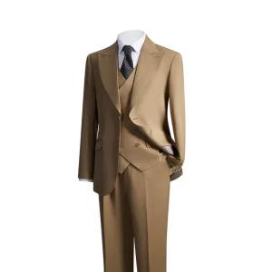 Men’s Wedding Formal Suit 3 Pieces Two Buttons Single Breasted Wide Peaked Lapel Slim Fit Elastic Blazer Pant Vest