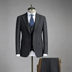 Men’s Wedding Slim Fit Tuxedo Suit Gray Meteor Stripe Blazer Jacket