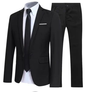 Men’s Wedding Suit Fashion Men’s Slim Solid Color Business Office Suit Sets Large Size Men