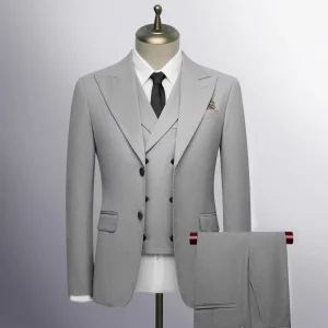 Men’s Wedding Three-piece Set Single-breasted Notched Collar Beaded Custom Zhongshan Dress