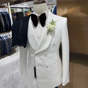 Men’s White Single Breasted Tuxedo Suit Shawl Lapel Regular Length Slim Fit Wedding Blazer 3 Piece Jacket Pants Vest