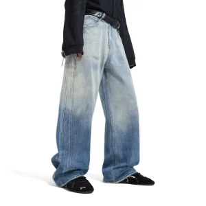 Men’s Wide Leg Jeans Baggy Waist Denim Pants OEM ODM Manufacturer Custom Logo Frayed Hem Vintage Trousers