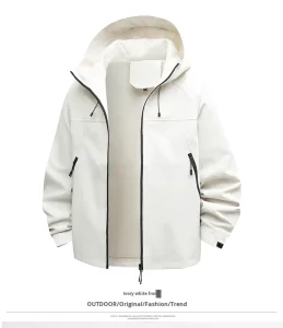 Men’s Windbreaker Jacket with Reflective Strips Waterproof Material Supports Logo Rain Jacket Ideal for Outdoor Hiking