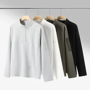 Men’s Windproof Plus Size Four-Way Stretch Stand-Collar Half-Zip Fitness Outdoor Sports Sweatshirt Sweat-Wicking