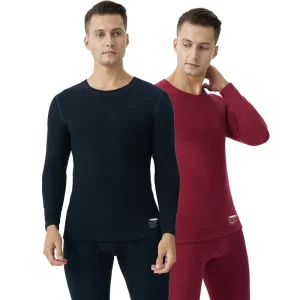 Men’s Winter Breathable Long Sleeve Round Neck Spandex/Cotton Warm Underwear Set
