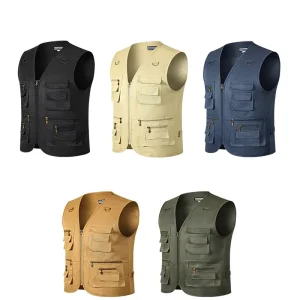 Men’s Winter Casual Breathable Cargo Vest Waterproof and Windproof Outerwear with Zipper Closure and Multi-Pocket Features
