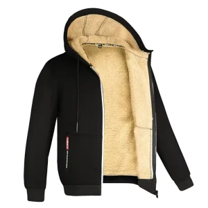 Men’s Winter Coat Loose Velvet Jacket Stand Collar Fleece Thick Cardigan Casual Canvas Hoodie