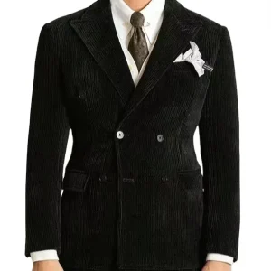 Men’s Winter Formal Wedding Corduroy Jacket Retro Double Breasted Groom Set Anti Wrinkle Windproof Thick Color Matching