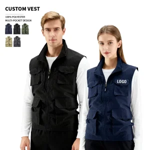 Men’s Winter Formal Work Vest Multi Pocket Waterproof Zipper Outdoor Sports Fishing Climbing Hiking Custom Logo