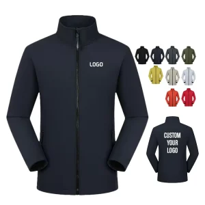 Men’s Winter Jacket Custom Logo Front Casual Workwear Stand Full Zip Hooded Waterproof Warm