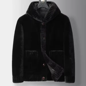 Men’s Winter Jacket Single breasted Button Pocket Faux Fur Hooded Coat
