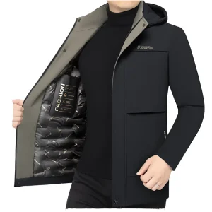 Men’s Winter Jacket Solid Color Thick Coat With Hood Zipper Closure Bomber Jacket Style