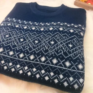 Men’s Winter Padded Soft Fair Island Jacquard Crew Neck Casual Pullover Sweater ODM Anti Pilling Anti Wrinkle Thin Wool Knitwear