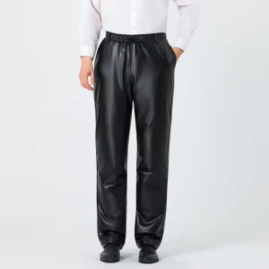 Men’s Winter Pants Black PU Leather Windproof Warm Waterproof Pants