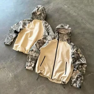 Men’s Winter Parka Jacket Nylon Hood Zip Up 3D Embroidery Breathable Eco Friendly