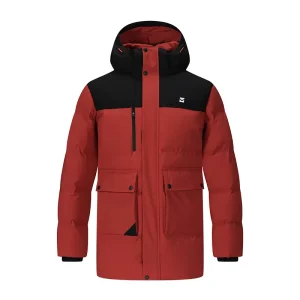 Men’s Winter Parka Jacket Outdoor Warm Thin Hooded Long Reversible Waterproof 90% Multiple Pockets Zipper Closure Formal Style