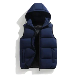 Men’s Winter Puffer Vest Sleeveless Warm Zipper Lightweight Jacket Vest Removable Hood Work Vest