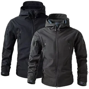 Men’s Winter Soft Shell Tactical Outdoor Jacket XL Sharkskin Fleece Cargo Hoodie Coat for Camping Hiking Fishing Climbing