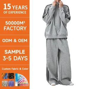 Men’s Winter Solid Cotton Lightweight Jogging Tracksuits 100% Cotton Breathable Windproof Quick Dry Wide Leg Sweatpants Hoodies
