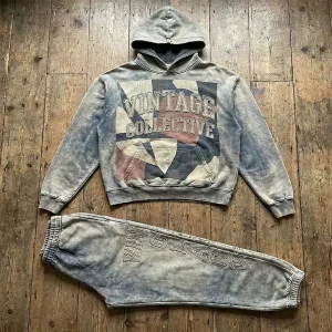 Men’s Winter Tracksuit 100% Cotton French Terry Vintage Acid Wash Embroidered Distressed Knitted Hoodie Set