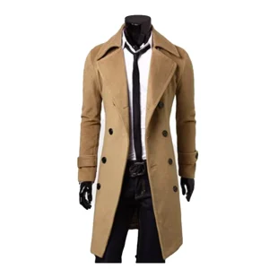 Mens Winter Trench Coat Double Breasted Long Jacket