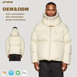 Men’s Winter Warm Puffer Jacket Custom Fashion Style Casual Nylon Zipper Closure Plus Size Waterproof Hooded 90% Drum