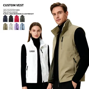 Men’s Winter Waterproof Double-sided Sleeveless Golf Vest Jacket Tactical Thick Multi Pocket Tech Fleece Slim Fit Work Vest