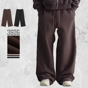 Men’s Women’s Wide Leg Hip Hop Sweatpants Oversized Customizable 380G Heavyweight Worsted Mid Waist Flat Drawstring Closure