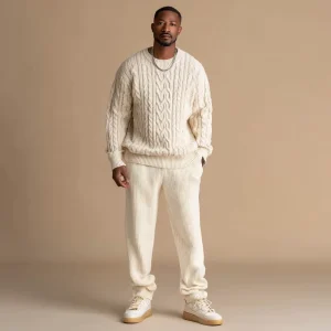 Men’s Wool Blend Cable Knit Sweater and Pants Set