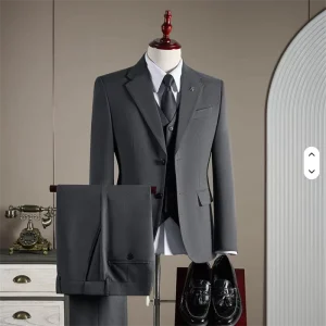 Mens Wool Suit Tailored Slim Fit Blazer Jacket Pants Suits Set for Men’s Business Weddings Office Formal Casual Wear