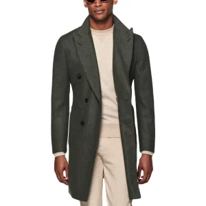 Men’s Wool Trench Coat Single Breasted Slim Fit Mid-Length Notched Collar Winter Overcoat Quilted Pea Coat